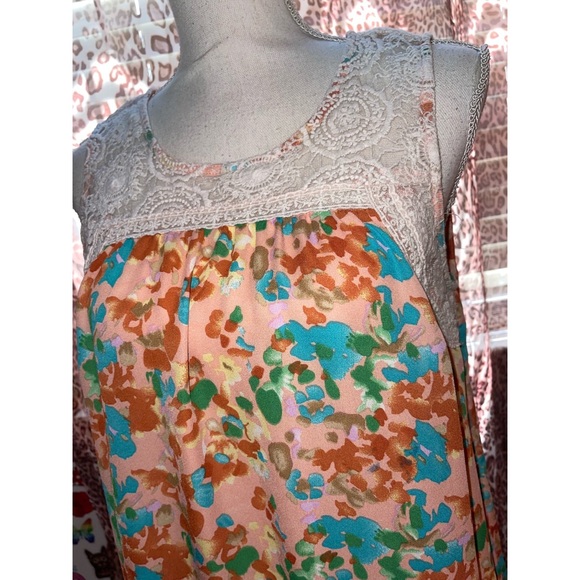Women’s Orange Lace & Floral Blue Sketch Tank Top 🧡 - Picture 6 of 17